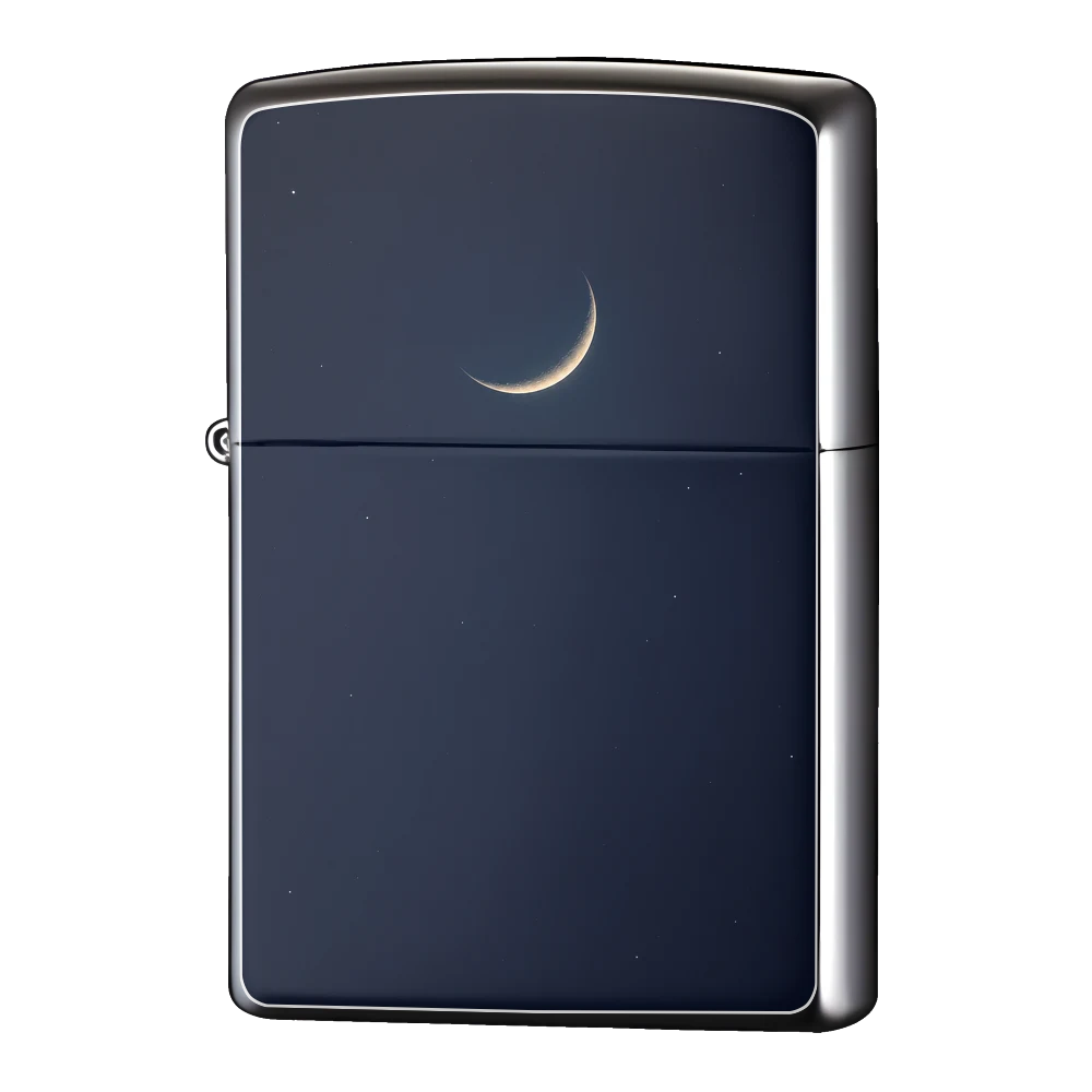 オリジナルZIPPO(ジッポー)ライター製作|三日月(ワンポイント・ミニマル夜空)